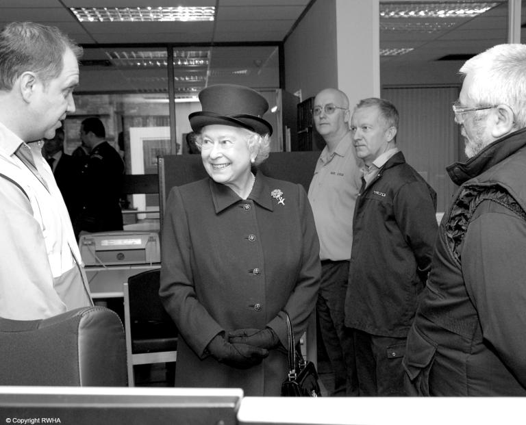 The Queen meets staff at the Tate & Lyle Thames Refinery in 2008.