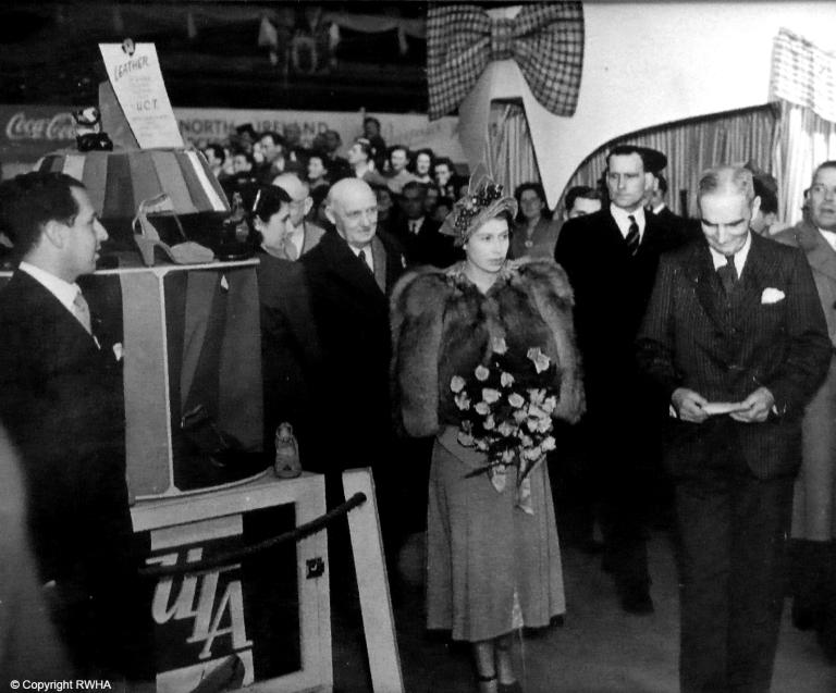 The Queen, then Princess Elizabeth, with the founder of Ulster Carpets, George Walter Wilson, in 1949